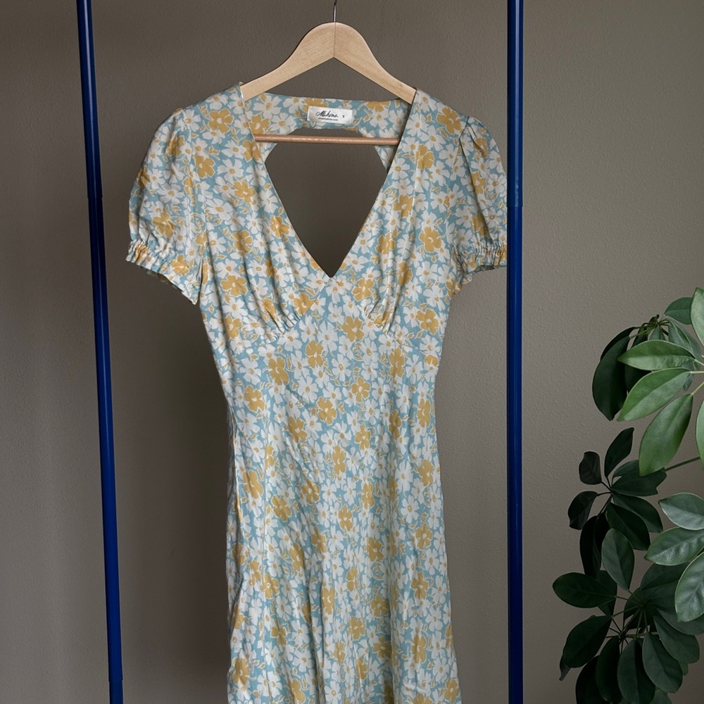 Floral V-Neck Dress in Blue and Yellow